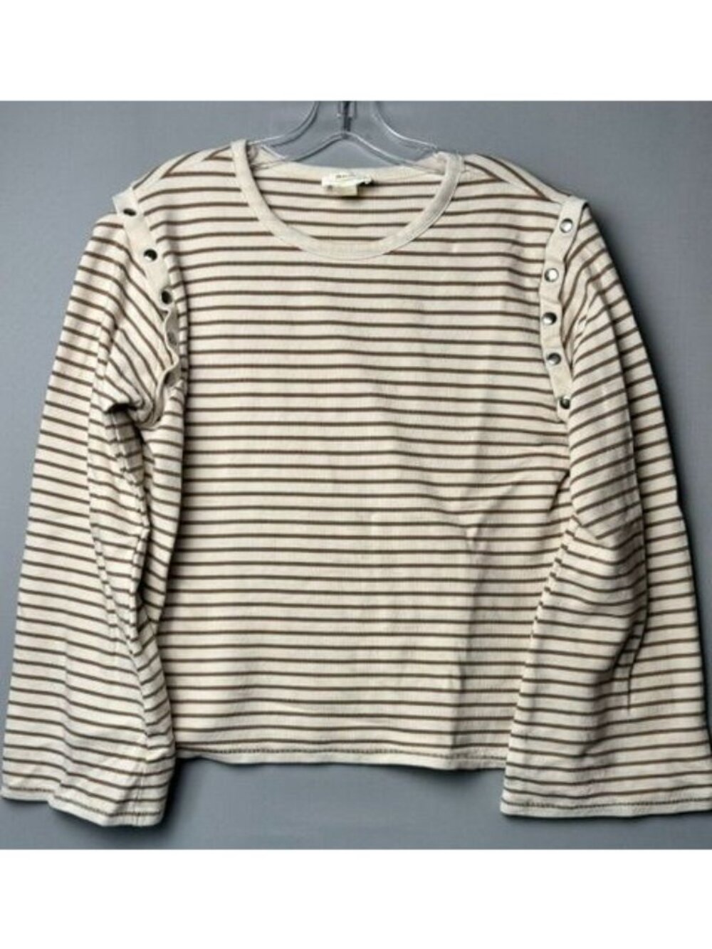 Maeve By Anthropologie Striped Snap Shoulder Bell Sleeve Top coastal Nautical XS
